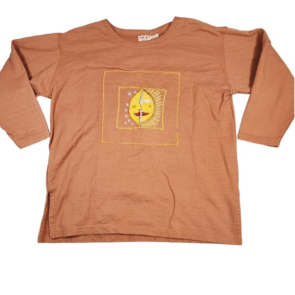 Avant Garde Designed by D.D.Y.C. Terracotta Long‎ Sleeve Moon/Sun Top Size XL - Picture 1 of 8